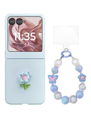 Funda Motorola Razr 2025/2024 con Correa - Diseño Floral Azul