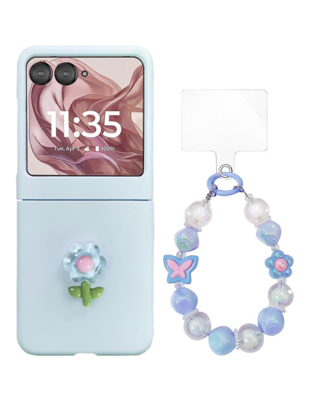 Funda Motorola Razr 2025/2024 con Correa - Diseño Floral Azul