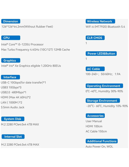 Mini PC Beelink EQi12 Intel i5 1235U 16GB RAM 500GB SSD