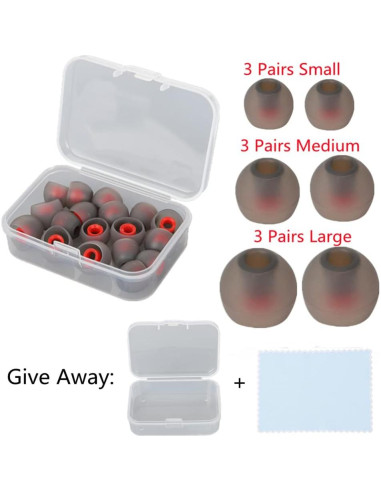 Puntas de Silicona para Auriculares In-Ear 9 Pares SML Gris/Rojo