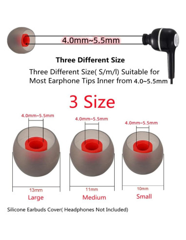 Puntas de Silicona para Auriculares In-Ear 9 Pares SML Gris/Rojo