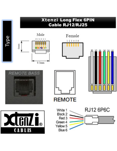 Cable Flex de 15 Pies Xtenzi XT91635 6 Pines para Amplificadores Pioneer