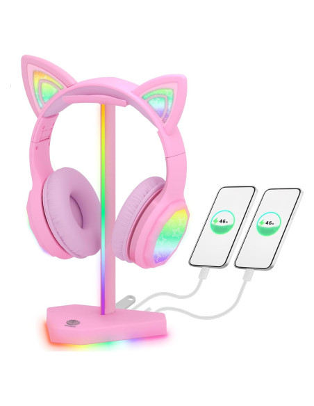 Soporte para Auriculares RGB Dongguan HS01 con 1 USB-C y 3 Tipo-C
