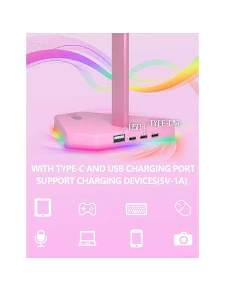 Soporte para Auriculares RGB Dongguan HS01 con 1 USB-C y 3 Tipo-C