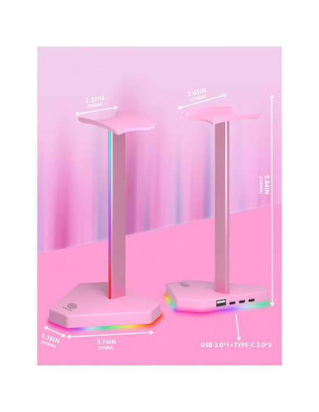 Soporte para Auriculares RGB Dongguan HS01 con 1 USB-C y 3 Tipo-C