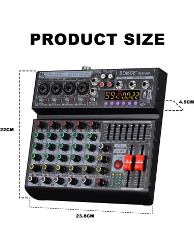 Mezclador de Audio BOMGE 06A Profesional 6 Canales Bluetooth
