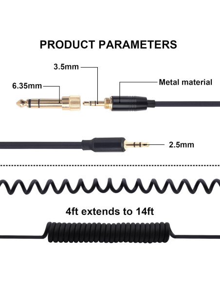 Cable de audio en espiral 1.22m-4.27m para auriculares Bose QC45 Cable de audio en espiral 1.22m-4.27m para auriculares Bose QC45