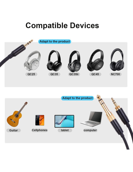 Cable de audio en espiral 1.22m-4.27m para auriculares Bose QC45 Cable de audio en espiral 1.22m-4.27m para auriculares Bose QC45