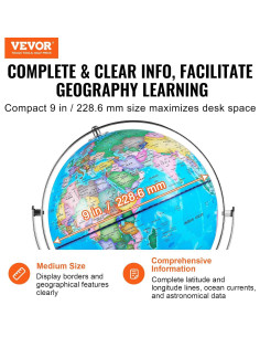 Globo Terráqueo Iluminado VEVOR 9" con Soporte Metal LED 2