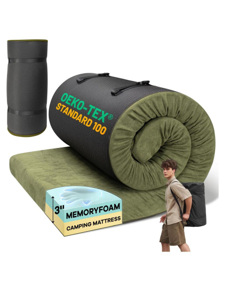 Colchón de Camping Mily Comfort Espuma de Memoria Verde 63.5x46.7 cm