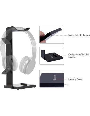 Soporte para Auriculares GeekDigg Negro 2 en 1 Organizador de Escritorio