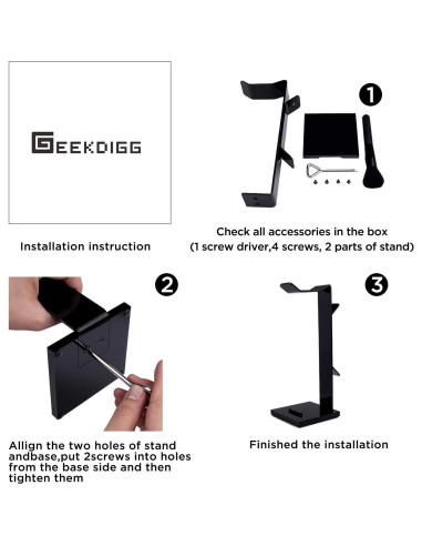 Soporte para Auriculares GeekDigg Negro 2 en 1 Organizador de Escritorio