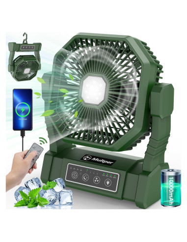 Ventilador de Camping Multper 10000mAh con Linterna LED y Control Remoto