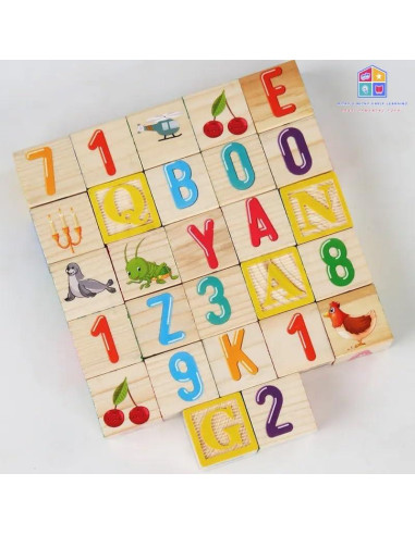 Set de Bloques de Madera ABC/123 - 26 Piezas con Caja