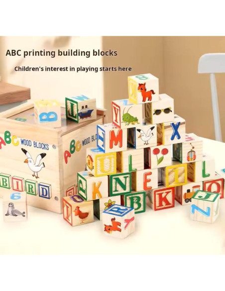 Set de Bloques de Madera ABC/123 - 26 Piezas con Caja