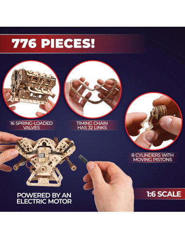 Kit de Modelo de Motor V8 UGEARS - Rompecabezas 3D de Madera
