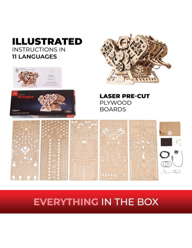 Kit de Modelo de Motor V8 UGEARS - Rompecabezas 3D de Madera