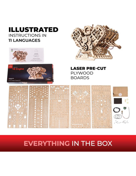 Kit de Modelo de Motor V8 UGEARS - Rompecabezas 3D de Madera Kit de Modelo de Motor V8 UGEARS - Rompecabezas 3D de Madera
