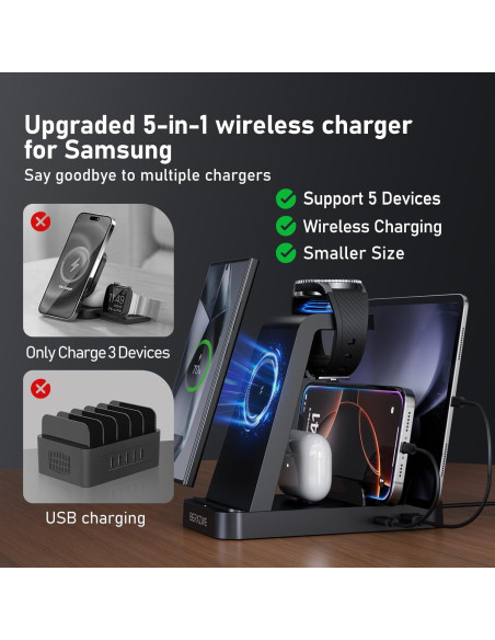 Cargador Inalámbrico 5 en 1 BERXZWE para Samsung - Negro Cargador Inalámbrico 5 en 1 BERXZWE para Samsung - Negro