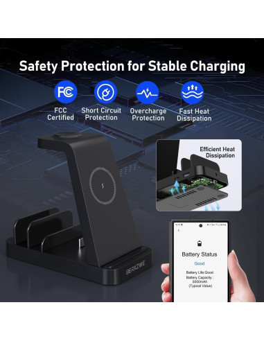 Cargador Inalámbrico 5 en 1 BERXZWE para Samsung - Negro
