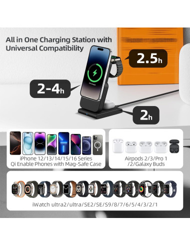 Estación de Carga Inalámbrica 3 en 1 DDUAN 5000mAh Negro
