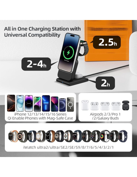 Estación de Carga Inalámbrica 3 en 1 DDUAN 5000mAh Negro