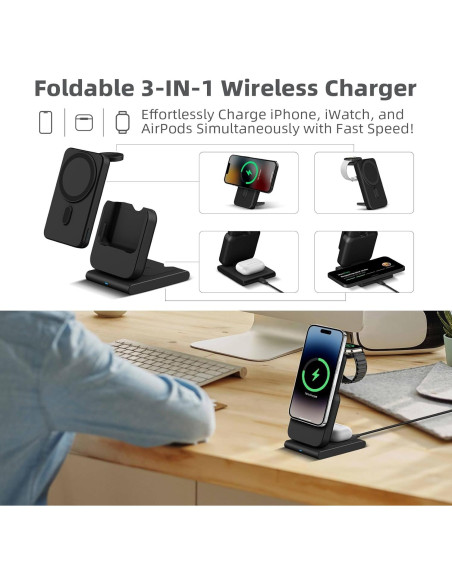 Estación de Carga Inalámbrica 3 en 1 DDUAN 5000mAh Negro
