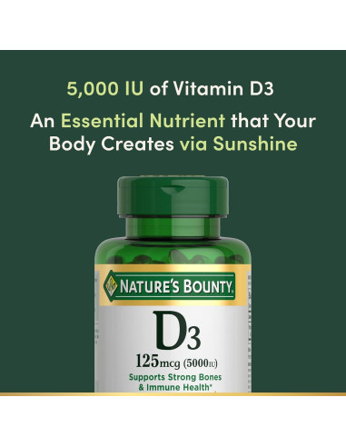 Suplemento de Vitamina D3 5000 UI Nature's Bounty 240 Softgels