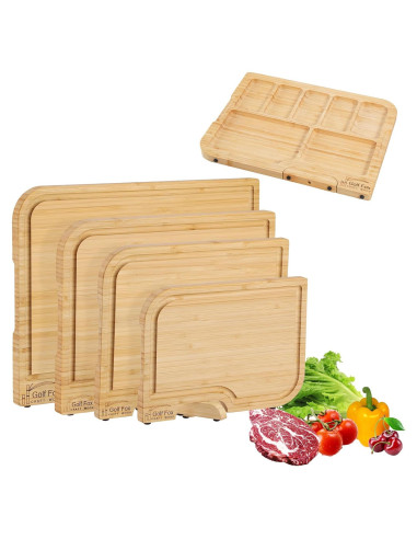 Juego de Tablas de Cortar de Bambú GolfFox 4 Piezas Natural
