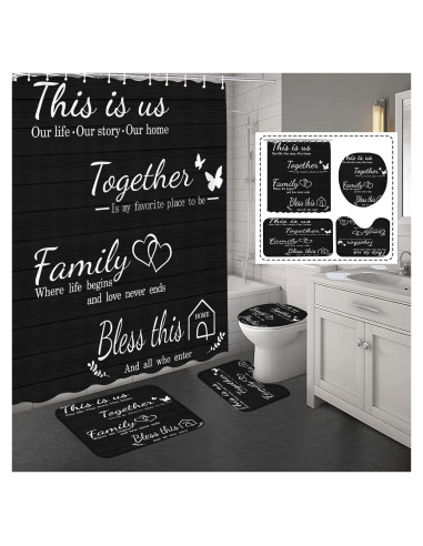 Conjunto de Cortinas de Ducha Juwute 182.88x182.88cm Negro