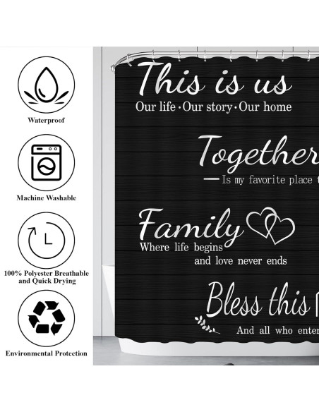 Conjunto de Cortinas de Ducha Juwute 182.88x182.88cm Negro