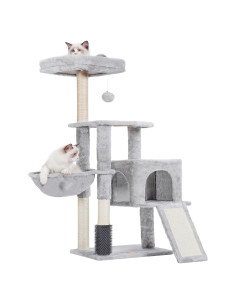 Árbol para Gatos Heybly 130 cm con Cepillo y Canasta Gris Claro