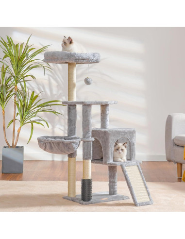 Árbol para Gatos Heybly 130 cm con Cepillo y Canasta Gris Claro