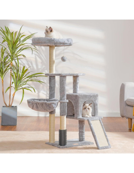 Árbol para Gatos Heybly 130 cm con Cepillo y Canasta Gris Claro