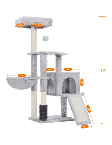 Árbol para Gatos Heybly 130 cm con Cepillo y Canasta Gris Claro