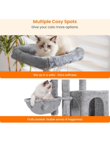 Árbol para Gatos Heybly 130 cm con Cepillo y Canasta Gris Claro