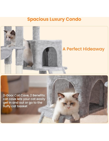 Árbol para Gatos Heybly 130 cm con Cepillo y Canasta Gris Claro