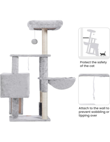 Árbol para Gatos Heybly 130 cm con Cepillo y Canasta Gris Claro