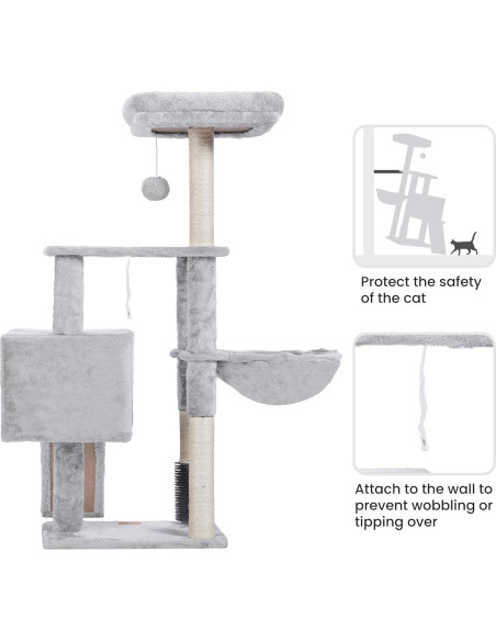 Árbol para Gatos Heybly 130 cm con Cepillo y Canasta Gris Claro