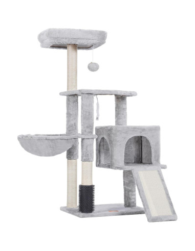 Árbol para Gatos Heybly 130 cm con Cepillo y Canasta Gris Claro