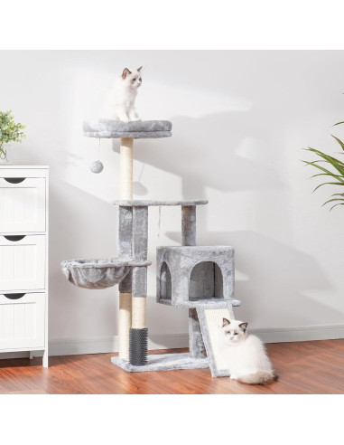 Árbol para Gatos Heybly 130 cm con Cepillo y Canasta Gris Claro
