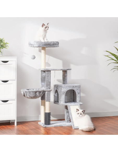 Árbol para Gatos Heybly 130 cm con Cepillo y Canasta Gris Claro