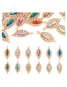 Encantos de Hoja de Rhinestone Coloridos 24 Piezas 13x31mm
