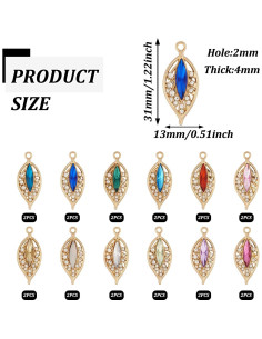 Encantos de Hoja de Rhinestone Coloridos 24 Piezas 13x31mm 2