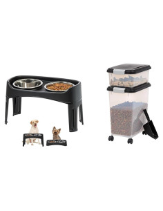 IRIS USA Combo de Almacenamiento y Cuencos Elevados para Perros