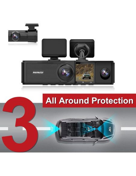 Cámara Dash PAPAGO G360 Triple Canal 2K+1080P GPS WiFi