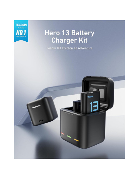 Kit Cargador Batería TELESIN para GoPro Hero 13 - 2 Baterías