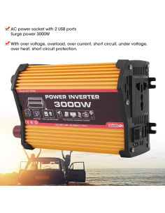 Inversor de Coche Aramox 3000W Seno Modificado DC 12V 2
