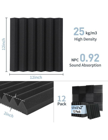 GUERRI Paquete de 12 Paneles Acústicos Aislantes 30.48x30.48cm