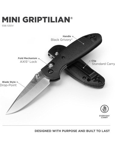 Cuchillo Benchmade Mini Griptilian 556 S30V 7.39 cm Borde Liso